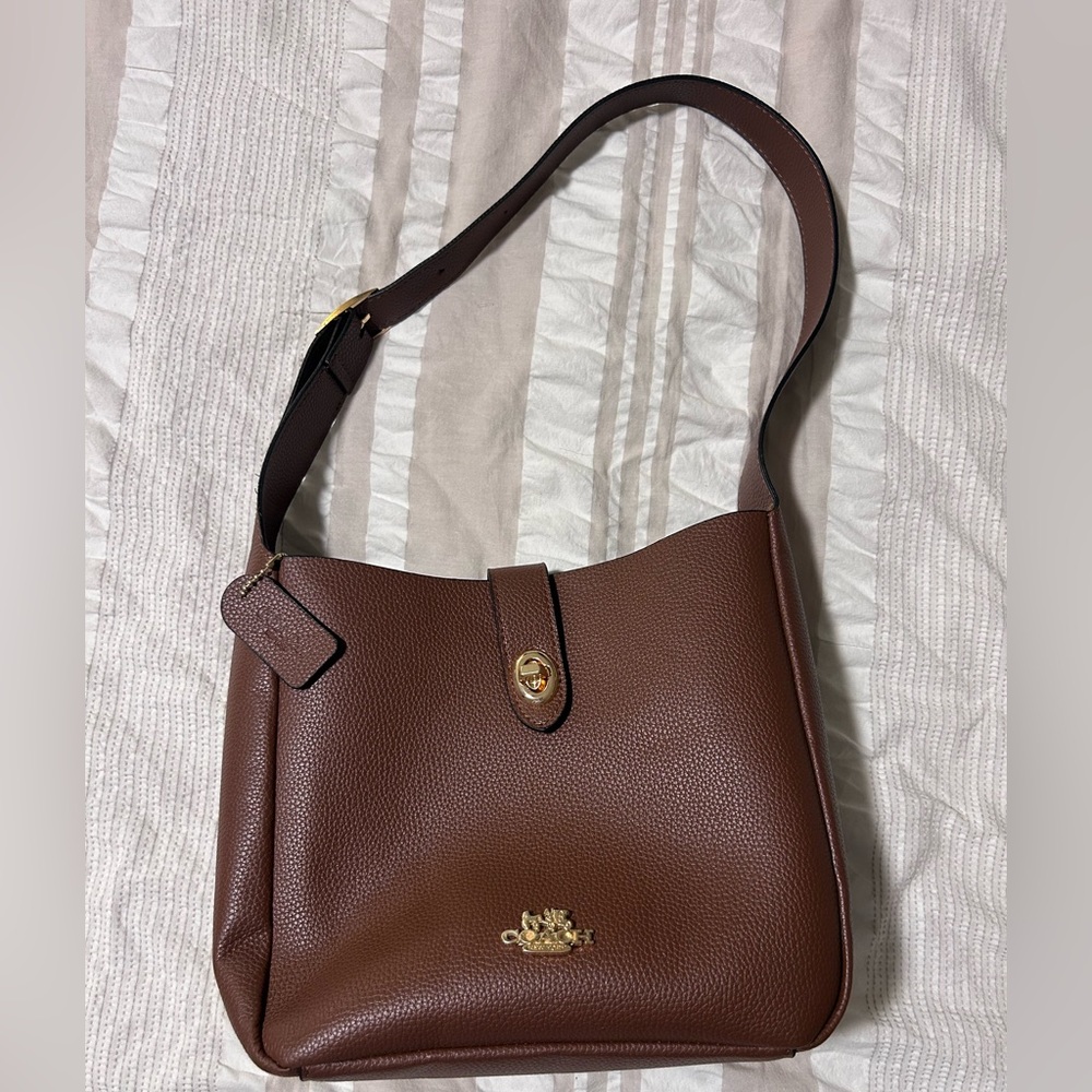 Hadley Brown Pebbled Leather Shoulder Bag with Gold Hardware - Picture 4 of 9